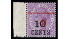 SG43a. 1891 6c on 10c on 4d Mauve. "6" and bar inverted. Brillia