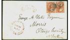 SG5. 1852 3d Red. Superb used pair on cover...