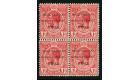 SG H35h. 1915 1d Red 'Overprint Inverted'. A fantastic block...