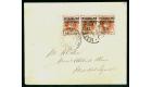 SG6. 1900 1d on 1/2d Vermillion. A superb fine strip of three us