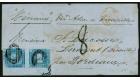 SG38. 1859 2d Blue. Intermediate Impression. Pair on cover...