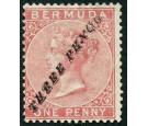 SG12. 1874 3d on 1d Rose-red. Very fine mint...