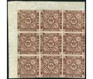 SG13. 1860 5d Venetian red. Lovely fresh top corner blcok of 9..