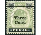 SG85a. 1900 3c on 50c Green and black. Antique 'e' in 'Cent'. Su