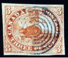 SG1. 1851 3d Red. Laid Paper. Brilliant fine used with blue canc