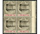 SG22. 1905 1p Black and carmine. Superb fresh mint block of 4...