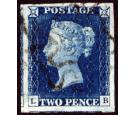 1840 2d Deep full blue. Plate 1. Lettered L-B. Outstanding used