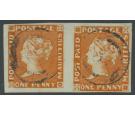 SG10. 1854 1d Bright vermilion. Superb used horizontal pair...