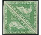 SG21. 1863 1/- Bright emerald-green. Superb fresh mint pair...