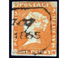 SG7. 1853 1d Orange-vermilion/bluish. Superb fine used with 'FLA