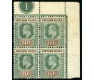 SG18. 1902 10/- Green and brown. Brilliant fresh U/M top corner