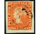 SG6. 1853 1d Vermilion/bluish. Early Impression. Superb used wit