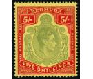 SG118de. 1943 5/- Pale bluish green and carmine-red/pale yellow 