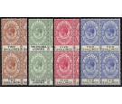 SG103-106.1925 2/- to 10/-. Very fine mint blocks of 4...