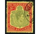 SG118d. 1943 5/- Pale bluish green and carmine-red/pale yellow.