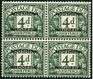 SG D6. 1951 4d Dull grey-green. Postage Due. U/M block of 4...