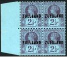 SG4. 1891 2 1/2d Purple/blue. Superb fresh U/M sheet marginal bl