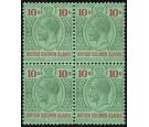 SG52. 1925 10/- Green and red/emerald. Superb mint block of 4...