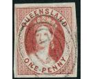 SG1. 1860 1d Carmine-rose. Brilliant fine used with very large m