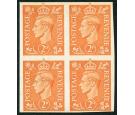 SG488c. 1941 2d Pale orange. 'Imperforate Pair'. U/M block of 4.