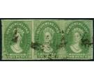 SG31. 1857 2d Green. Fine used strip of 3...