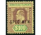 SG122s. 1903 $100 Purple and green/yellow. 'SPECIMEN'. Superb U/