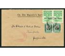 SG O1. 1934 Brilliant fine used pair on 'O.H.M.S.' cover...