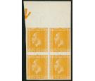 SG451 Variety. 1926 2d Yellow. 'Imperforate Pair'. U/M mint bloc