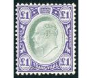 SG272a. 1908 £1 Green and violet. Chalk-surfaced paper. Superb 