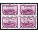 SG O189. 1950 $1 Purple. Superb perfectly centred used block of