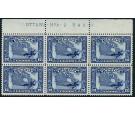 SG270. 1927 12c Blue. Choice U/M sheet marginal plate block of 6