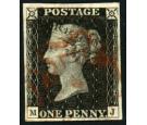 1840. 1d Black. Plate 1b. Lettered M-J. 'Bleute paper'. Superb f