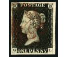1840. 1d Intense black. Plate 1b. Lettered G-L (re-entry). Super