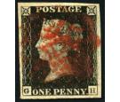 1840. 1d Intense black. Plate 1b. Lettered G-H. Very fine used..