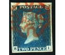 1840. 2d Blue, Plate 1, Lettered R-I 'Shifted transfer'. Superb