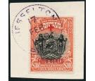 SG252. 1918 $10+4c Brick-red. Brilliant fine used on piece...