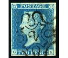 1841. 2d Blue, Plate 3. Lettered G-K. Brilliant '2' in M.X....