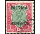 SG O14. 1937 10r Green and scarlet. Superb fine used...