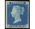 1840. 2d Bright Blue. Plate 1. Lettered Q-G. Remarkable mint...