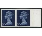 SG735c. 1968 5d Royal blue. 'Imperforate Pair'. U/M sheet margin