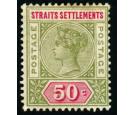 SG104a. 1892 50c Olive-green and carmine. Repaired 'S'. Very fin