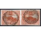 SG6. 1852 3d Deep red. Superb fine used horizontal pair...