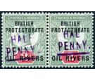 SG9 Variety. 1893 1/2d on 2d Grey-green and carmine. 'F' in 'HAL