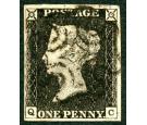 1840 1d Intense black. Plate 3. Lettered Q-C. Very fine used...