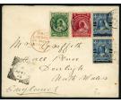 SG65. 1894 '1/2d' on 2 1/2d Blue. Pair on cover to Wales...