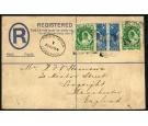 SG57. 1894 '1/2' on half of 1d Blue. Pair on cover to England...