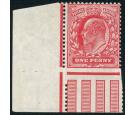 SG219 Variety. 1902 1d Scarlet. ' Imperf. margin at bottom'. Sup