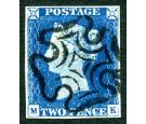 1840 2d Deep full blue. Plate 1. Lettered M-K. Brilliant fine us