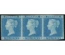 1841 2d Pale blue. Plate 3, S-G/S-I. Superb fresh mint strip of