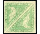 SG21a. 1863 1/- Pale emerald-green. Superb fresh mint pair...